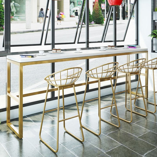 Glam Iron Base Bar Table Indoor Solid Wood Bar Table for Dining Room