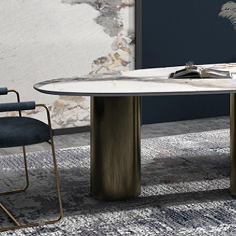 Oval Sintered Stone Dining Table Modern Furniture With Tripod Base for Office Clearhalo 'Dining Tables & Seating' 'Dining Tables' 'dining_table' 'furn' 'furn_dining_table' 'Furniture' 'Kitchen & Dining Furniture' 1200x1200_652bba00-75e0-4201-bba5-fe5b79f1da9c