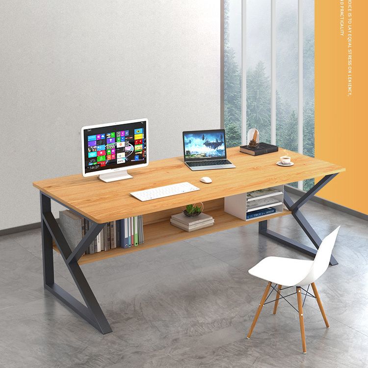 Metal and Wooden Writing Desk Industrial Rectangular Office Desk for Home Clearhalo 'furn' 'furn_office_desk' 'Furniture' 'Office Desks' 'Office Furniture' 'office_desk' 1200x1200_652c9863-7805-4337-9df7-235267a71efb