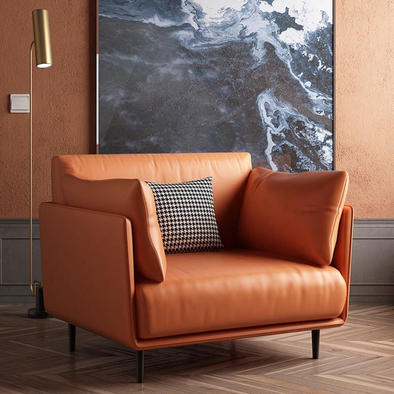 Canapé-oreiller orange en cuir faux en cuir avec jambes en métal