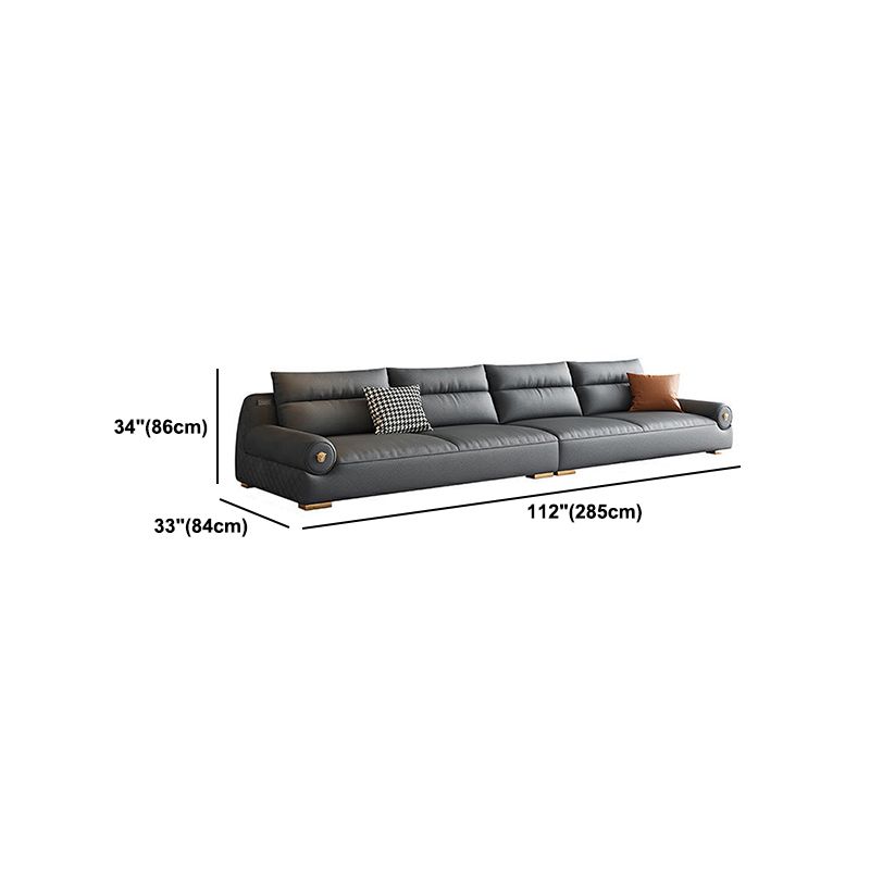 Stain Resistant Faux Leather Round Arm Sofa Standard Sofa with Sewn Pillow Back Clearhalo 'furn' 'furn_sofas' 'Furniture' 'Living Room Furniture' 'Sofa' 'sofas' 1200x1200_6532d83a-739e-4cc1-a673-abe1c321effe