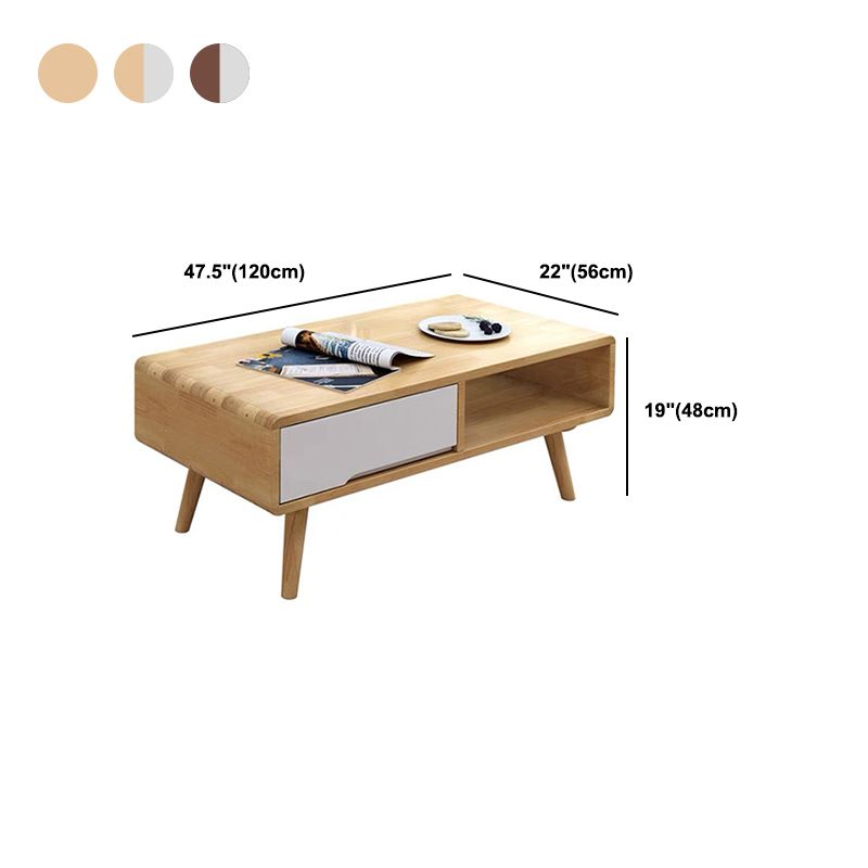 Mesa de centro individual rectangular de madera maciza contemporánea con estante de almacenamiento