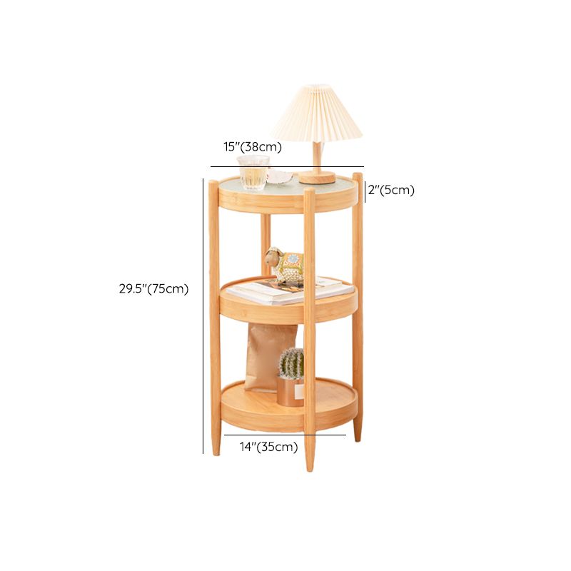 French Country Side Table Wood and Glass Round Accent Side Table