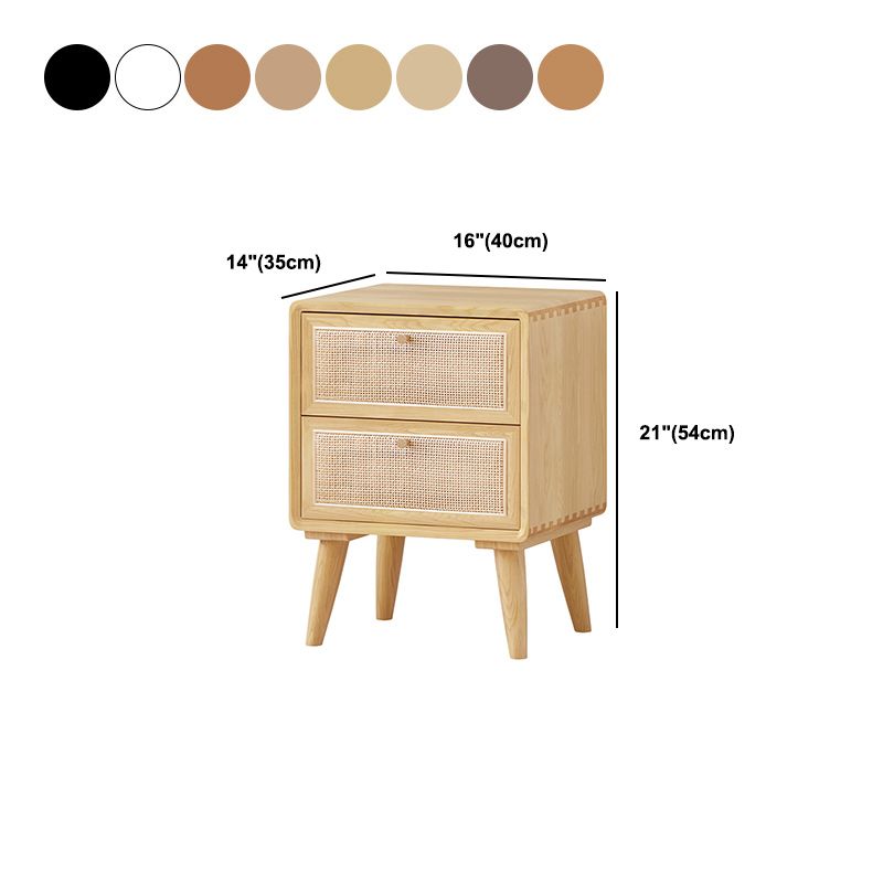Wicker & Rattan Moderner Nachttisch Massivholz 2-Drawern-Aufbewahrung 22-Zoll-Nachttisch