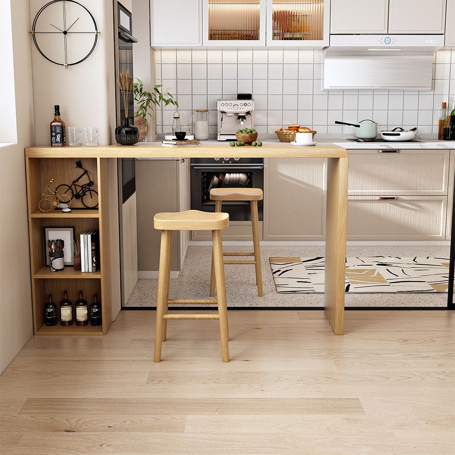Mesa de comedor contemporánea de madera maciza, mesa de bar rectangular con base de almacenamiento