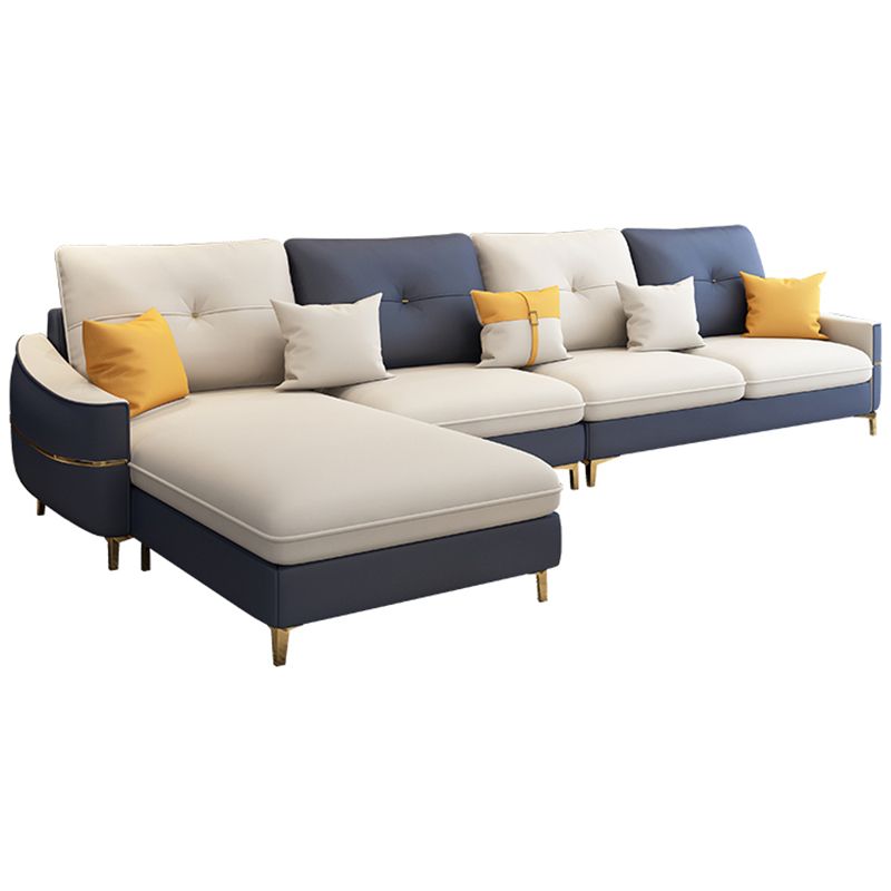 Square Arm Faux Leather Furniture Sectionals in Blue and White Clearhalo 'furn' 'furn_sectionals' 'Furniture' 'Living Room Furniture' 'Sectionals' 1200x1200_653f535e-c577-45bb-ba56-712be85be300