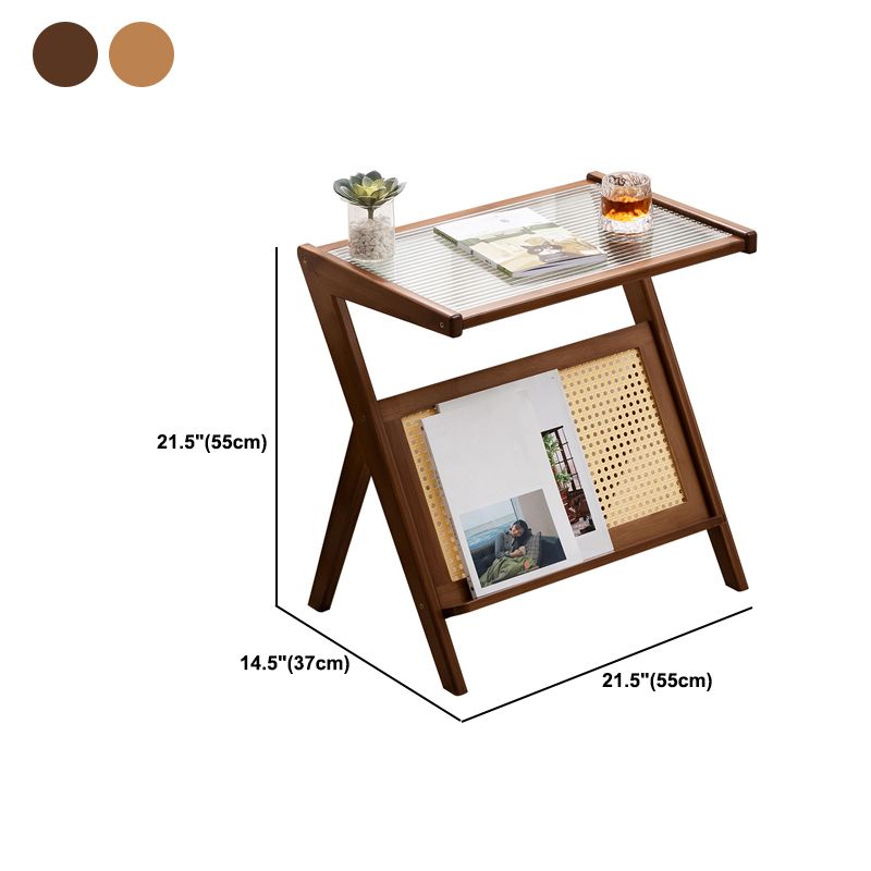 21.6" Tall Modern Rectangular Glass Top Side Table Wood Abstract End Table with Shelf Clearhalo 'Coffee & Accent Tables' 'End & Side Tables' 'end_side_tables' 'furn' 'furn_end_side_tables' 'Furniture' 'Living Room Furniture' 1200x1200_6542baba-da4a-4012-bc77-c6395d8ebe53