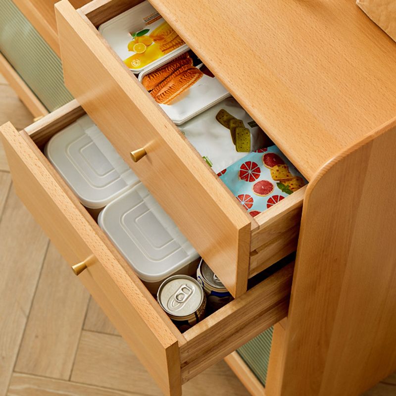 ソリッドウッドガラスのドアキャビネットと引き出し付きのコンテンポラリースタイルのビュッフェサイドボード