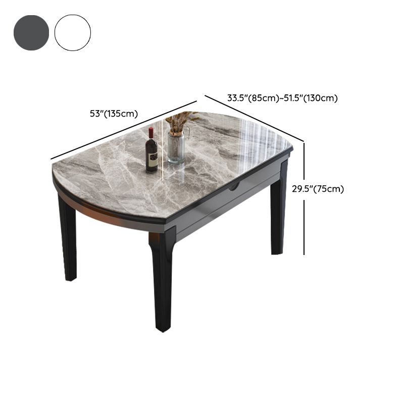 Modern Round Expandable Retractable Stone Top Dining Table with Black Wood Base Clearhalo 'Dining Tables & Seating' 'Dining Tables' 'dining_table' 'furn' 'furn_dining_table' 'Furniture' 'Kitchen & Dining Furniture' 1200x1200_65449e2c-6f5d-4ae3-8662-e256b7875f7b