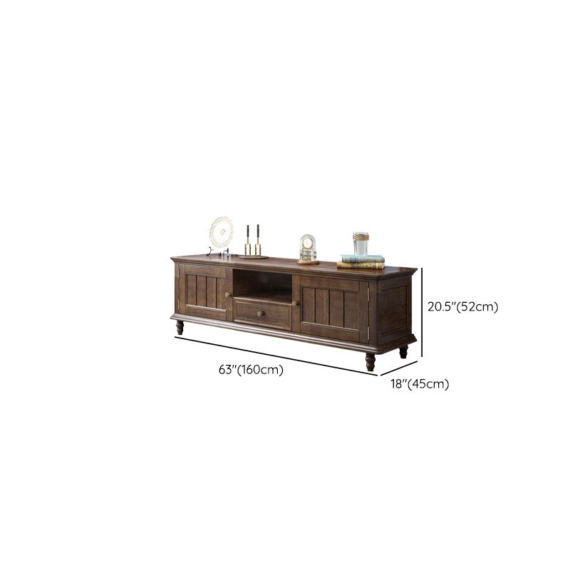 Support multimédia TV antique, console TV en frêne avec tiroirs pour salon