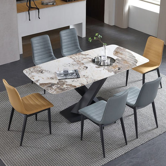 Upholstered Armless Dining Chairs Industrial Metal Legs Side Chair