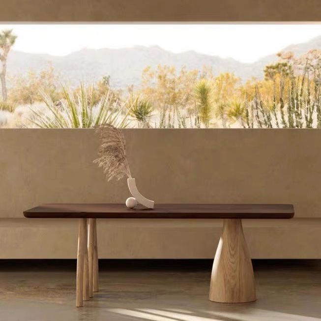 Mesa de comedor de madera sólida mesa de rectángulo marrón de estilo contemporáneo para cocina en casa