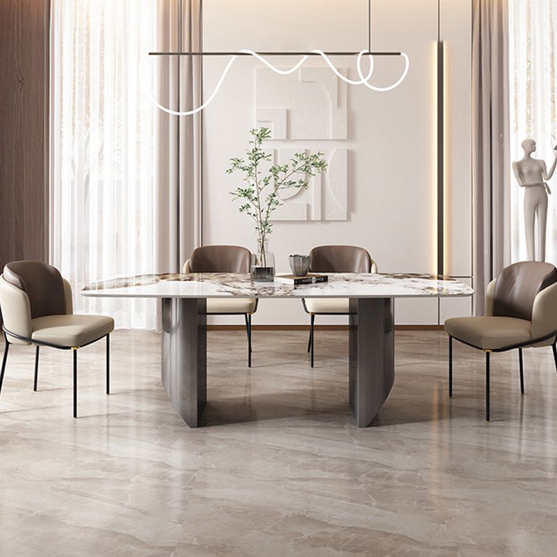 Luxury Sintered Stone Top Table Rectangle Table with Grey Double Pedestal Clearhalo ' dining_table' 'Dining Tables & Seating' 'Dining Tables' 'furn' 'furn_dining_table' 'Furniture' 'furniture_dining_table' 'Kitchen & Dining Furniture' 'kitchen&dining_furn' 'kitchen' 'kitchen_dining_table' 1200x1200_65496575-8338-4b64-bcb5-8bfd5dc66ec7