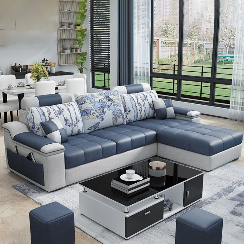 3-Seater Cotton Blend and Faux Leather L-Shape Sectionals Sofas Clearhalo 'furn' 'furn_sectionals' 'Furniture' 'furniture_sectionals' 'Living Room Furniture' 'Sectionals' 1200x1200_6549ee93-13be-457a-b4a1-1951e1287e33