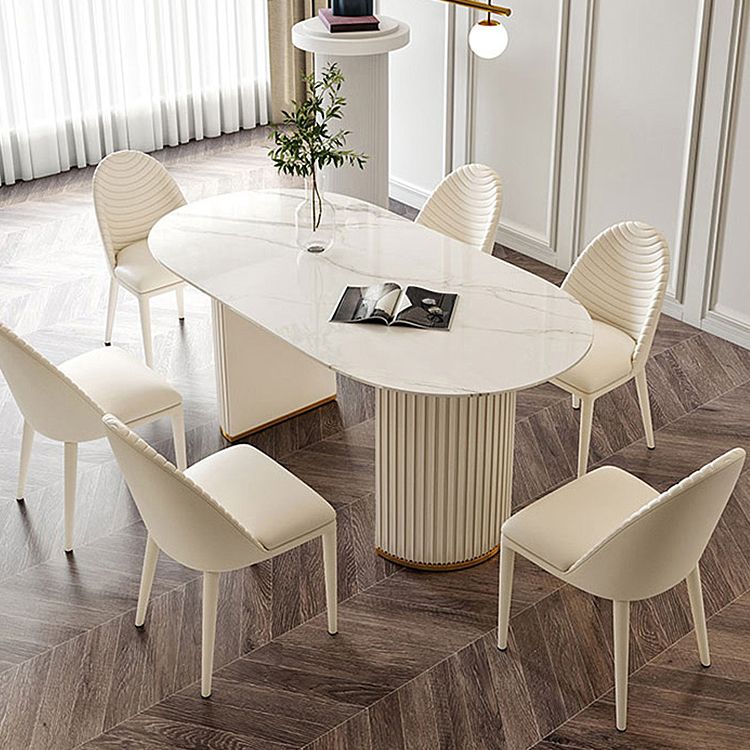 Luxury Double Pedestal Dining Table Oval Sintered Stone Kitchen Desk