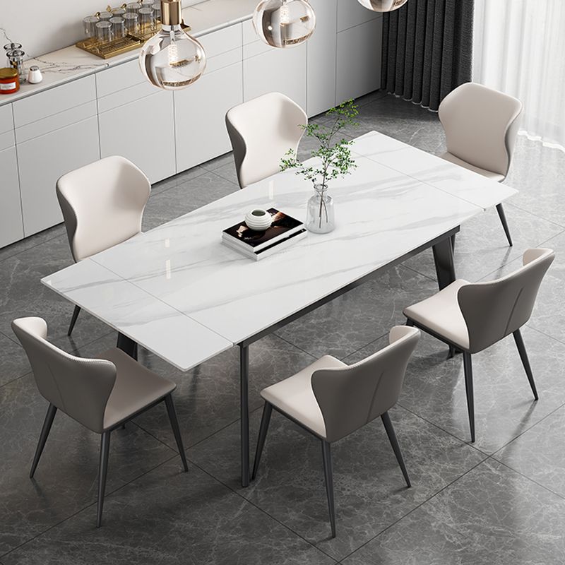 Contemporary 1/2/5/7 Pieces Furniture Rectangle Stone Dining Set in White Clearhalo 'Dining Room Sets' 'Dining Tables & Seating' 'dining_room_set' 'furn' 'furn_dining_room_set' 'Furniture' 'Kitchen & Dining Furniture' 1200x1200_654b3672-4246-42cf-831c-93f7a918ac05