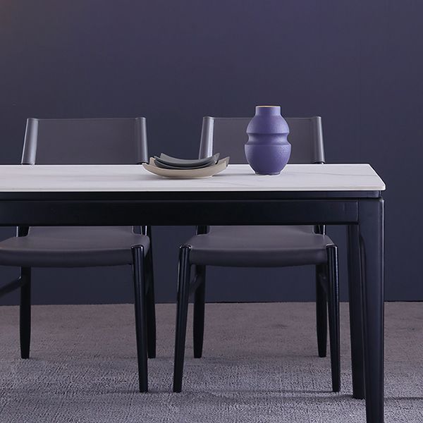 Rectangle 4 Legs Dining Table Mid-Century Modern White Fixed Table of Sintered Stone