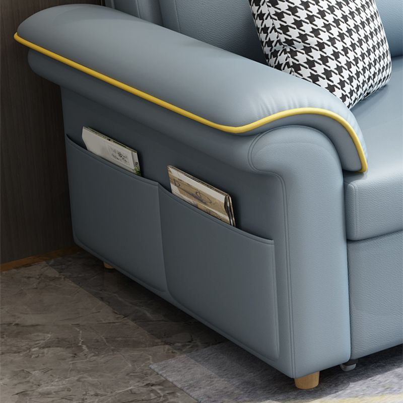 ストレージスカンジナビアソファベッドと青いフェイクレザースリーパーソファ