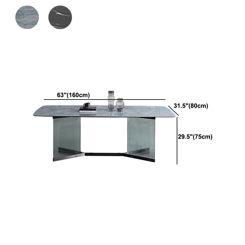 Modern Glass Base Table Rectangle Stone Top Dining Table for Kitchen