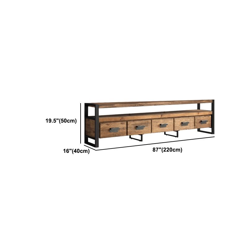 Brown Media Console mit Regalen Industriekiefern Holz Top -TV -Medienstand