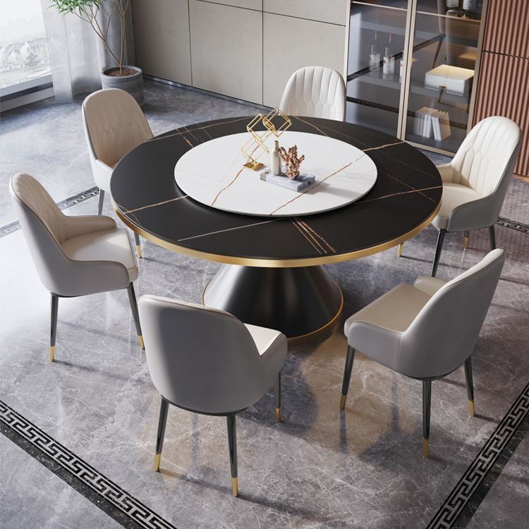 Contemporary Sintered Stone Dining Table Round Table with Metallic Base Clearhalo ' dining_table' 'Dining Tables & Seating' 'Dining Tables' 'furn' 'furn_dining_table' 'Furniture' 'furniture_dining_table' 'Kitchen & Dining Furniture' 'kitchen&dining_furn' 'kitchen' 'kitchen_dining_table' 1200x1200_6555b21c-7f97-4d61-b835-b6e2e39d0b51