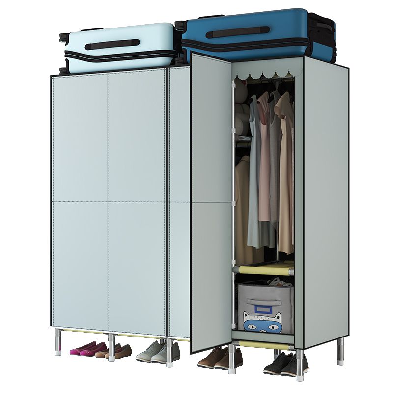 Hinged Steel Wardrobe Armoire Contemporary Wardrobe Closet with Legs Clearhalo 'Armoires & Wardrobes' 'armoires_wardrobes' 'Bedroom Furniture' 'furn' 'furn_armoires_wardrobes' 'Furniture' 1200x1200_65592479-c342-4531-bc32-de8cad2041b3