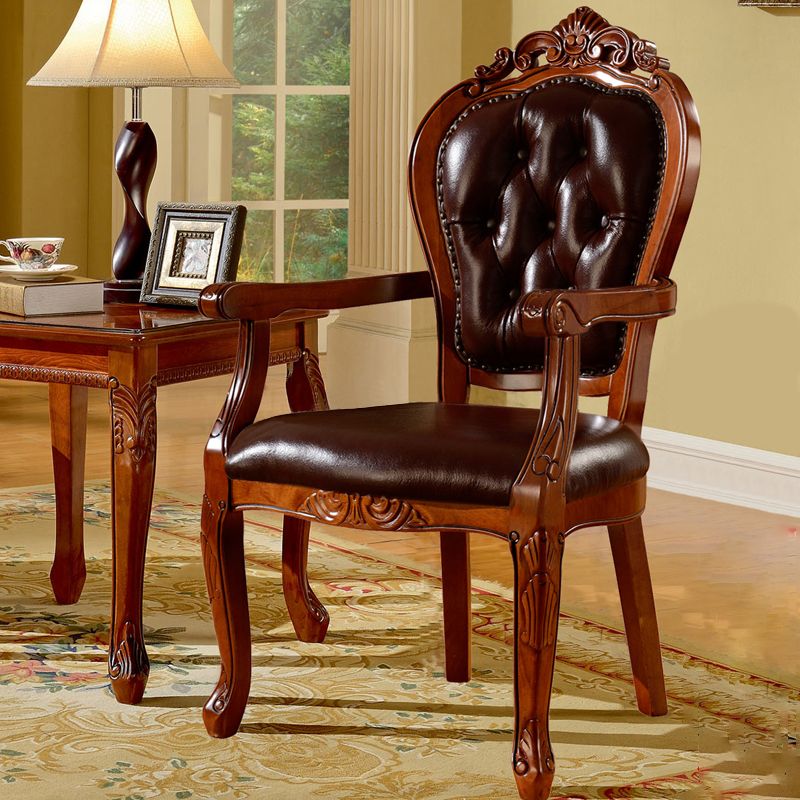 Upholstered Victorian Dining Armchairs Tufted Arm Chairs with Wood Legs (Set of 2) Clearhalo ' kitchen&dining_furn' 'Dining Chairs' 'Dining Tables & Seating' 'dining_chair' 'furn' 'furn_dining_chair' 'Furniture' 'furniture_dining_chair' 'Kitchen & Dining Furniture' 'kitchen' 1200x1200_655c7f00-a56e-4659-841e-167e77c5b02c
