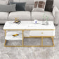 Glam Rectangle Cocktail Table with Marble Top and 1 Drawer and 1 Shelf Clearhalo 'Coffee & Accent Tables' 'Coffee Tables' 'coffee_tables' 'furn' 'furn_coffee_tables' 'Furniture' 'Living Room Furniture' 1200x1200_655fdc17-f5a4-4fff-be7c-4cd93e856a2e