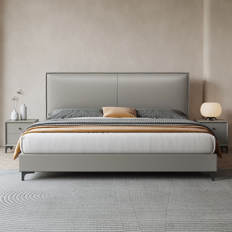 Grey Wooden Standard Bed with Rectangular Leather Panel Headboard Clearhalo 'Bedroom Furniture' 'Beds' 'furn' 'furn_beds' 'Furniture' 1200x1200_656138d6-03e8-45ef-adc7-3ef7e3f926d5