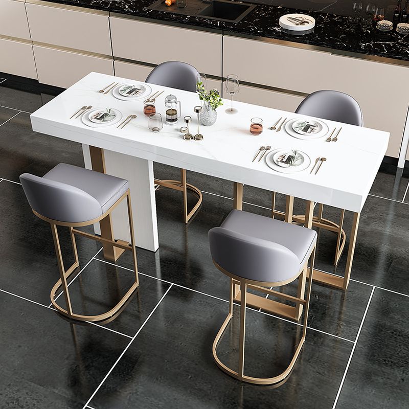 Glam Style Bar Table Rectangle Faux Marble Bar Dining Table with Double Pedestal