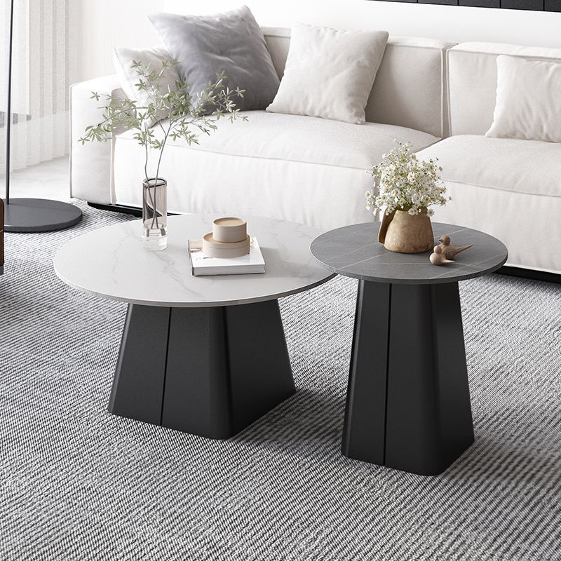 Table basse sur piédestal en acier moderne, ensemble de table ronde en ardoise