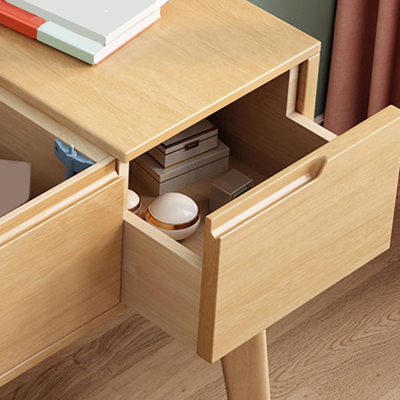 Tavolo da toeletta scandinavo a specchio in legno massiccio e sgabello