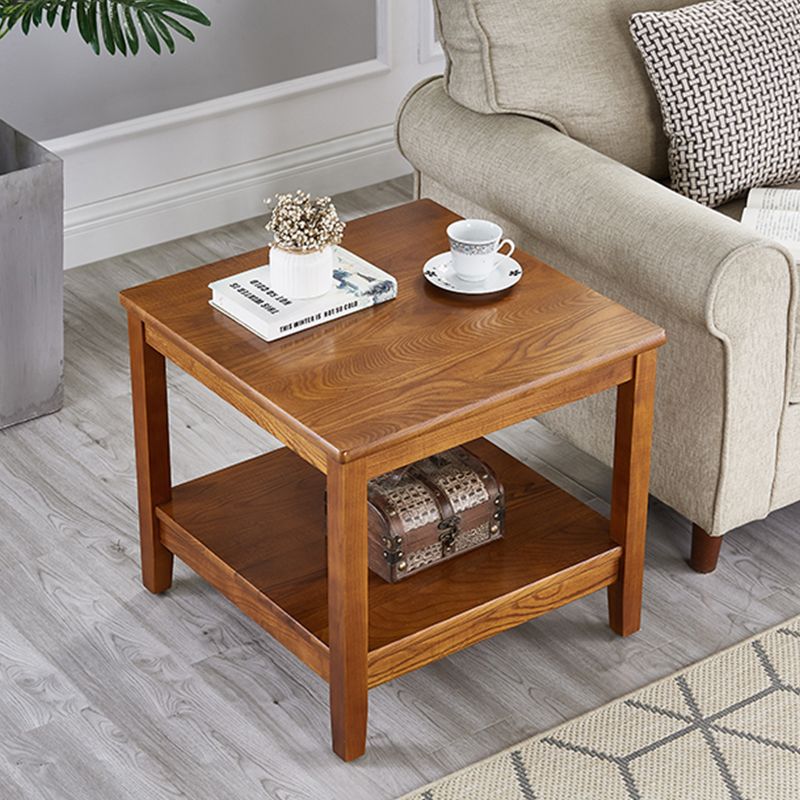 Rubberwood Double Tier End Table, Brown End Table with Storage Clearhalo 'Coffee & Accent Tables' 'End & Side Tables' 'end_side_table' 'end_side_tables' 'furn' 'furn_end_side_tables' 'Furniture' 'furniture_end_side_table' 'Living Room Furniture' 1200x1200_65681627-f001-46d4-8574-f9df18481e9f