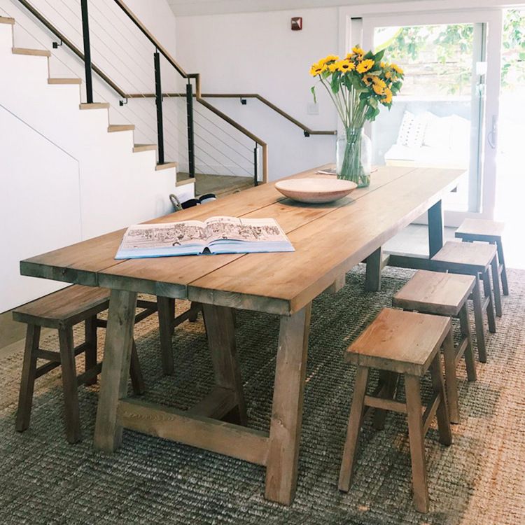 Pine Wood Dining Table Modern Rectangle Table with Double Pedestal Base Clearhalo ' dining_table' 'Dining Tables & Seating' 'Dining Tables' 'furn' 'furn_dining_table' 'Furniture' 'furniture_dining_table' 'Kitchen & Dining Furniture' 'kitchen&dining_furn' 'kitchen' 'kitchen_dining_table' 1200x1200_656cdaca-596d-481a-809c-f3ac748f1352