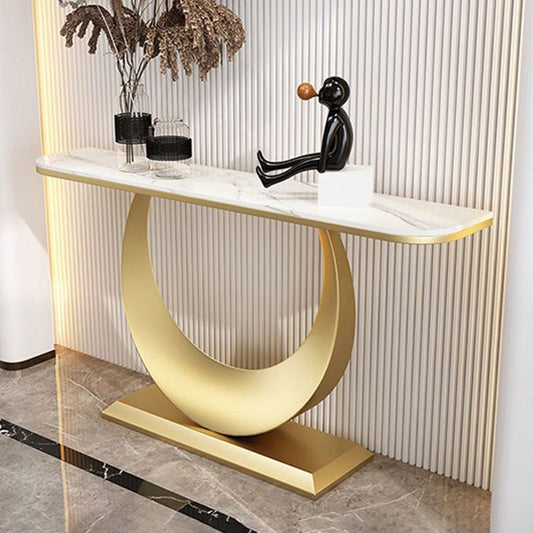 White/Black Console Table Glam Stone Console Table- 11.81" D x 29.5" H Clearhalo 'Console Tables' 'console_tables' 'Entry & Mudroom Furniture' 'furn' 'furn_console_tables' 'Furniture' 1200x1200_656ef089-d205-4c69-b9e7-8da92671aa75