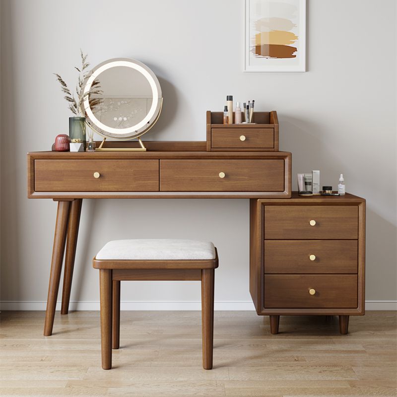 ScandinavianSolid Wood Table Makeup Vanity with Mirror and Drawers