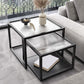Contemporary Square Nesting Coffee Table Set with Glass Top and Iron Base