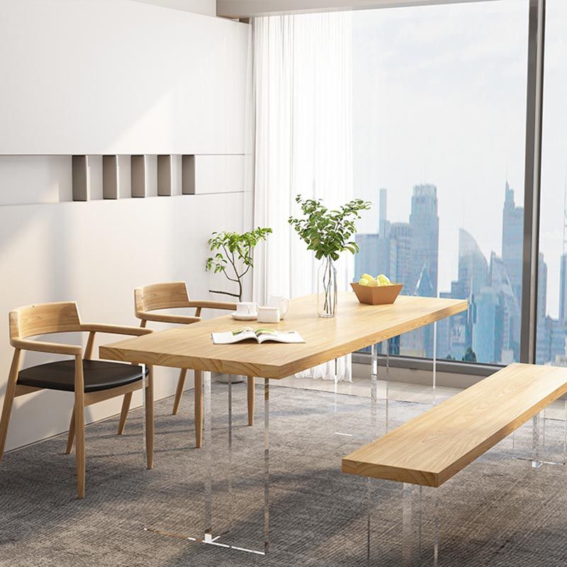 Minimalismo Mesa de madera maciza para mesa rectángica de restaurantes con base acrílica