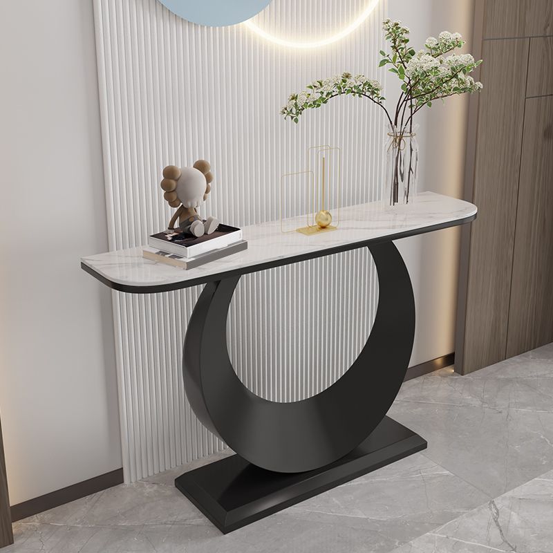 Stone Half Moon Console Table 31.5-inch Tall Accent Table with 1 Shelf Clearhalo 'Console Tables' 'console_tables' 'Entry & Mudroom Furniture' 'furn' 'furn_console_tables' 'Furniture' 1200x1200_657657cb-951d-4c02-b829-65d1dd372bdc