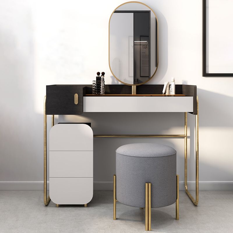 Temperierte Glas Arbeitsplatte Schwarz/Weiß -Basis mit 4 Schubladenkommoden