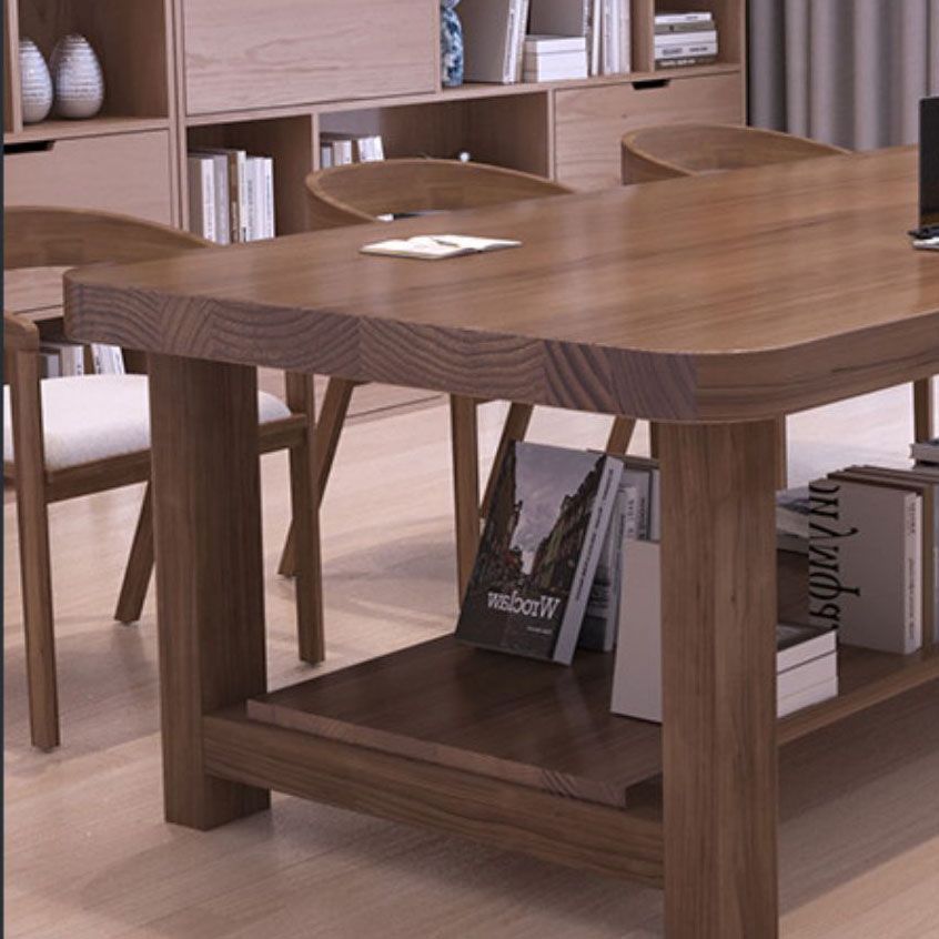 Bureau d'écriture en bois massif contemporain 1 bureau de bureau rectangle avec base H-base