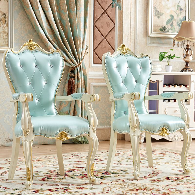 European Style Birch Leather Arm Chair Light Color Solid Back Dining Chair with White Legs Clearhalo ' kitchen&dining_furn' 'Dining Chairs' 'Dining Tables & Seating' 'dining_chair' 'furn' 'furn_dining_chair' 'Furniture' 'furniture_dining_chair' 'Kitchen & Dining Furniture' 'kitchen' 1200x1200_657b3be0-e646-4ecb-a3a0-51a12720dcca