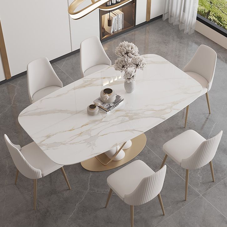 Contemporary Style Sintered Stone Dining Table with White Fixed Table and Trestle Base Clearhalo 'Dining Room Sets' 'Dining Tables & Seating' 'dining_room_set' 'furn' 'furn_dining_room_set' 'Furniture' 'furniture_dining_room_set' 'Kitchen & Dining Furniture' 'kitchen&dining_furn' 'kitchen' 1200x1200_657ca7ee-6312-4827-bc30-cc9a429e551b