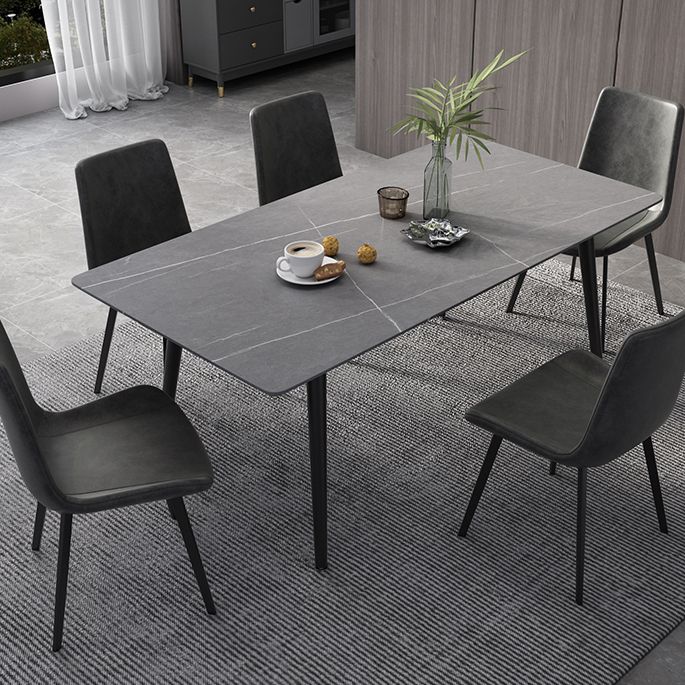 Industrial Style Dining Table Rectangle Sintered Stone 4 Legs Table with Black Frame Clearhalo ' dining_table' 'Dining Tables & Seating' 'Dining Tables' 'furn' 'furn_dining_table' 'Furniture' 'furniture_dining_table' 'Kitchen & Dining Furniture' 'kitchen&dining_furn' 'kitchen' 'kitchen_dining_table' 1200x1200_6580dcb2-b581-424e-b216-124dccb566c7