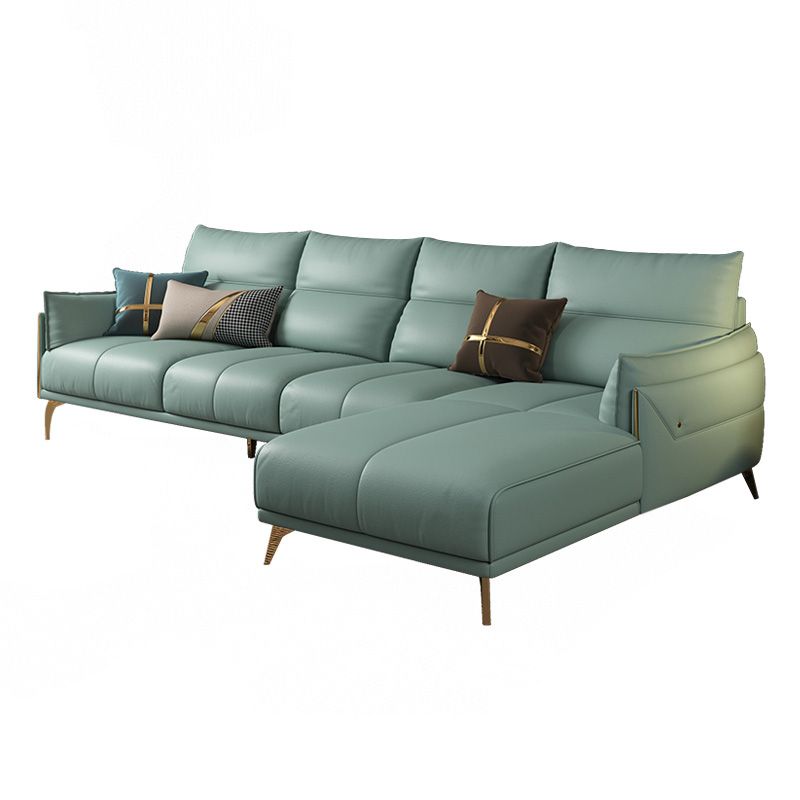 Green Modern Genuine Leather Cushion Back Sofa/Sectional with Wear-Resisting Clearhalo 'furn' 'furn_sectionals' 'Furniture' 'furniture_sectionals' 'Living Room Furniture' 'Sectionals' 1200x1200_658ad82a-f745-4847-892c-58640a64eba8