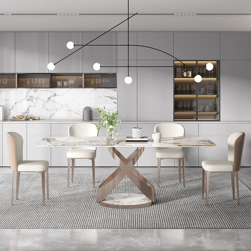 Luxury Sintered Stone Top Dining Set Rectangle 1/4/5/6 Pieces Dining Room Table Set Clearhalo 'Dining Room Sets' 'Dining Tables & Seating' 'dining_room_set' 'furn' 'furn_dining_room_set' 'Furniture' 'Kitchen & Dining Furniture' 1200x1200_658c2d4e-0c18-404f-8d3a-ae4ab44608ad