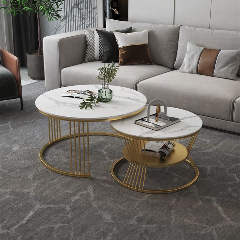 Contemporary Coffee Table Set Round White 2-Piece Coffee Cocktail Table Clearhalo 'Coffee & Accent Tables' 'Coffee Tables' 'coffee_tables' 'furn' 'furn_coffee_tables' 'Furniture' 'Living Room Furniture' 1200x1200_658c82c3-ba30-4e95-bfc5-ca3da8d282c8