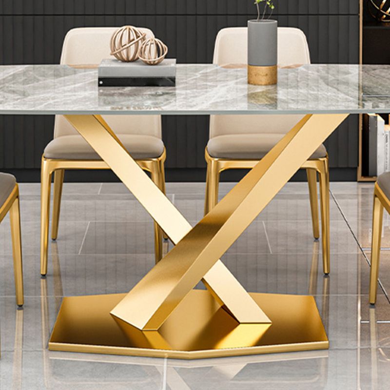 Tavolo da pranzo in pietra sinterizzato rettangolo tradizionale tavolo da pranzo di lusso con cornice dorata