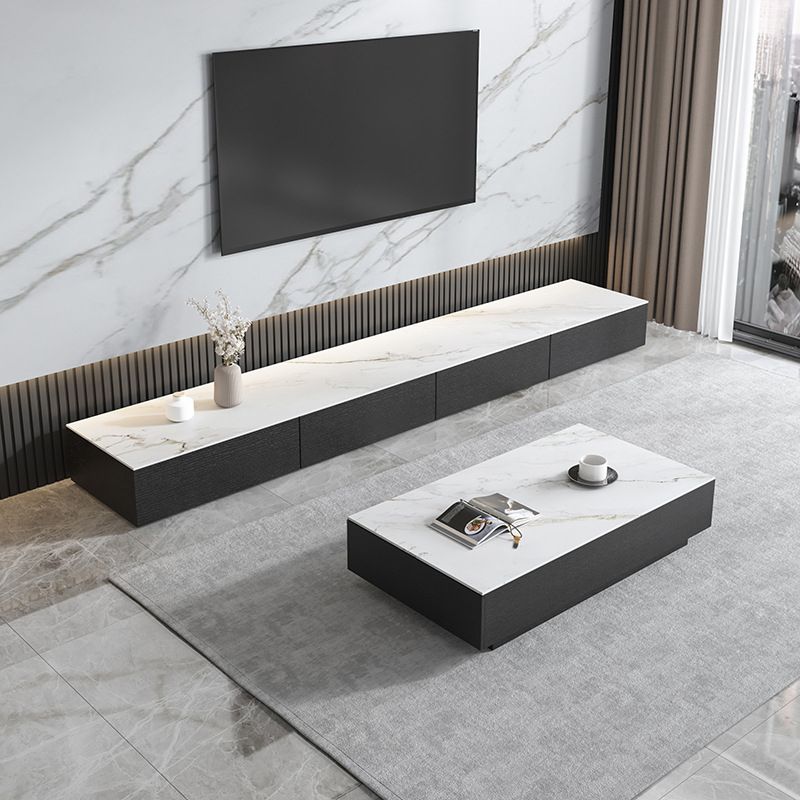 Contemporary Stone TV Stand White & Black TV Media Console with Drawers for Living Room Clearhalo 'furn' 'furn_tv_stands_entertainment_centers' 'Furniture' 'Living Room Furniture' 'TV Stands & Entertainment Centers' 'TV Stands & Media Storage Furniture' 'tv_stands_entertainment_centers' 1200x1200_658f7ec1-b97c-44aa-b4c4-b9d94dd99b9b