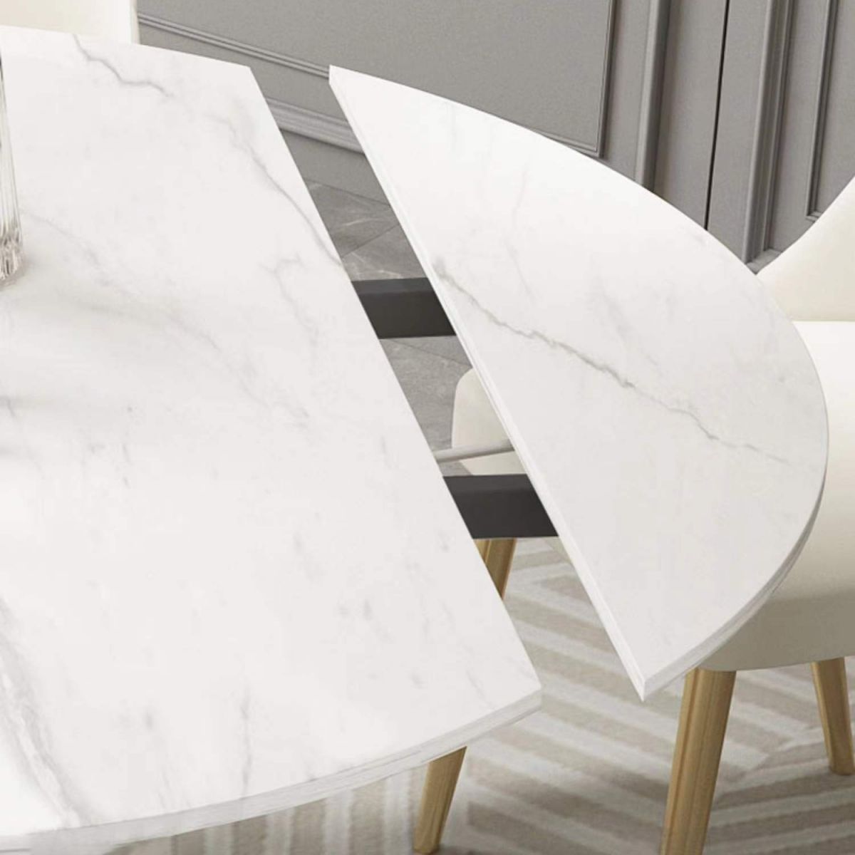 Nordic Glam Sintered Stone Round Table Set 1/4/7 Pieces Dining Set